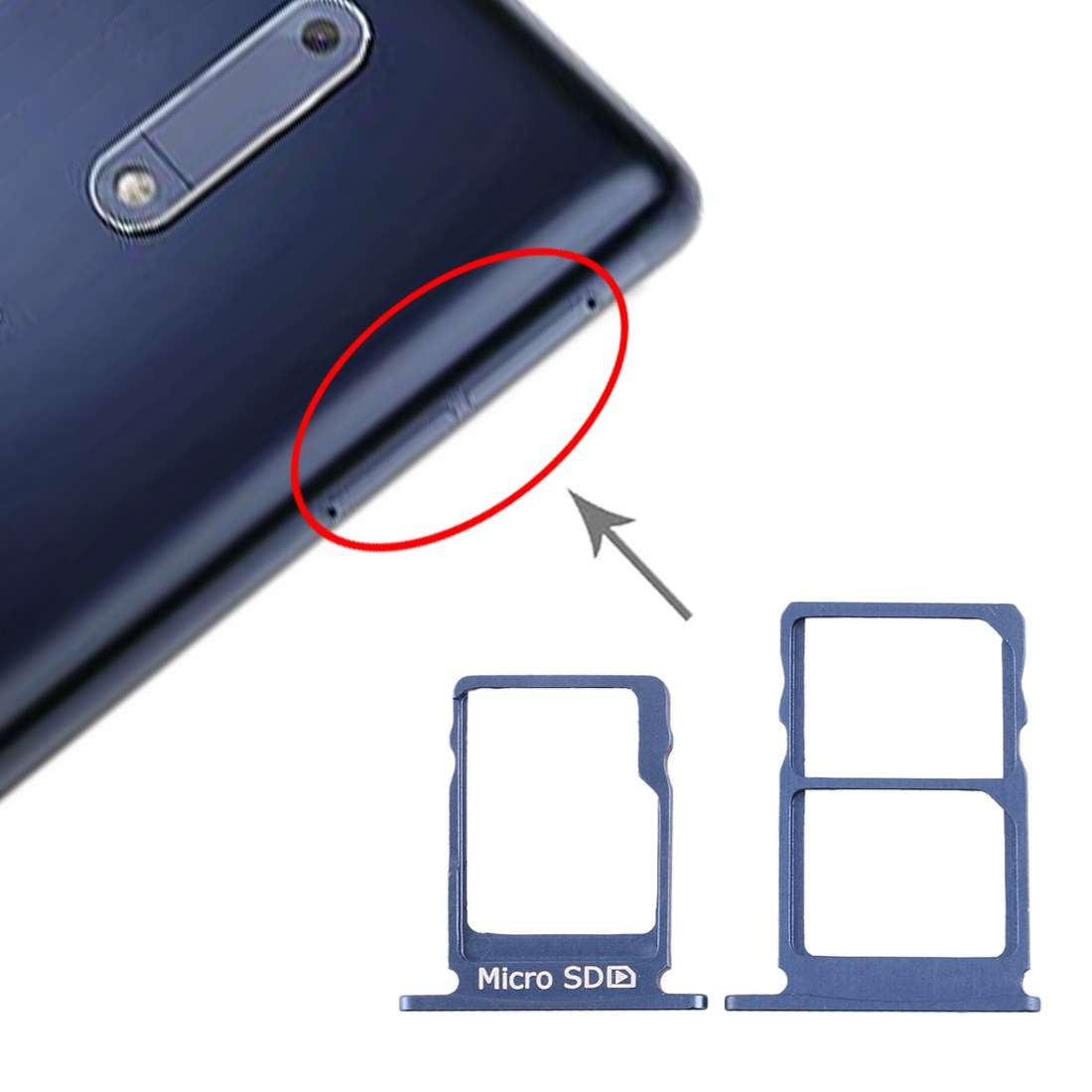 SIM Card Tray + SIM Card Tray + Micro SD Card Tray for Nokia 5 / N5 TA-1024 TA-1027 TA ... (Blue)