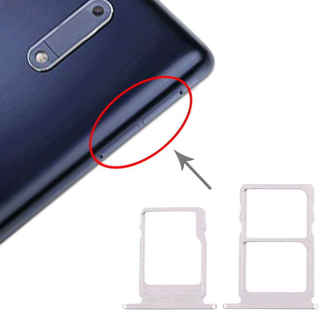 SIM Card Tray + SIM Card Tray + Micro SD Card Tray for Nokia 5 / N5 TA-1024 TA-1027 TA ... (White)