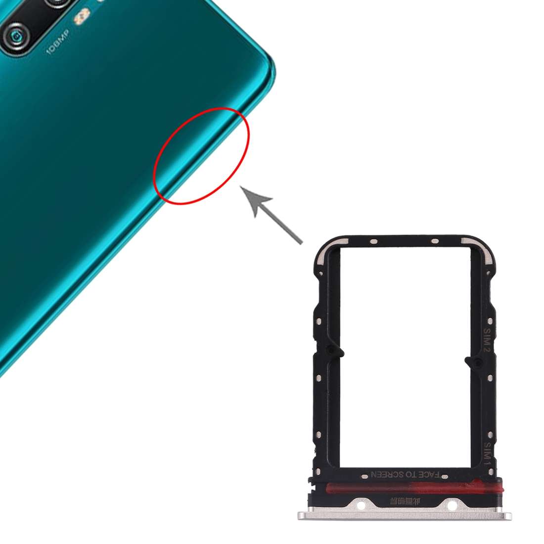 SIM Card Tray + SIM Card Tray for Xiaomi Mi CC9 Pro/Mi Note 10/Mi Note 10 Pro/Mi Note 10 Lite(Black)