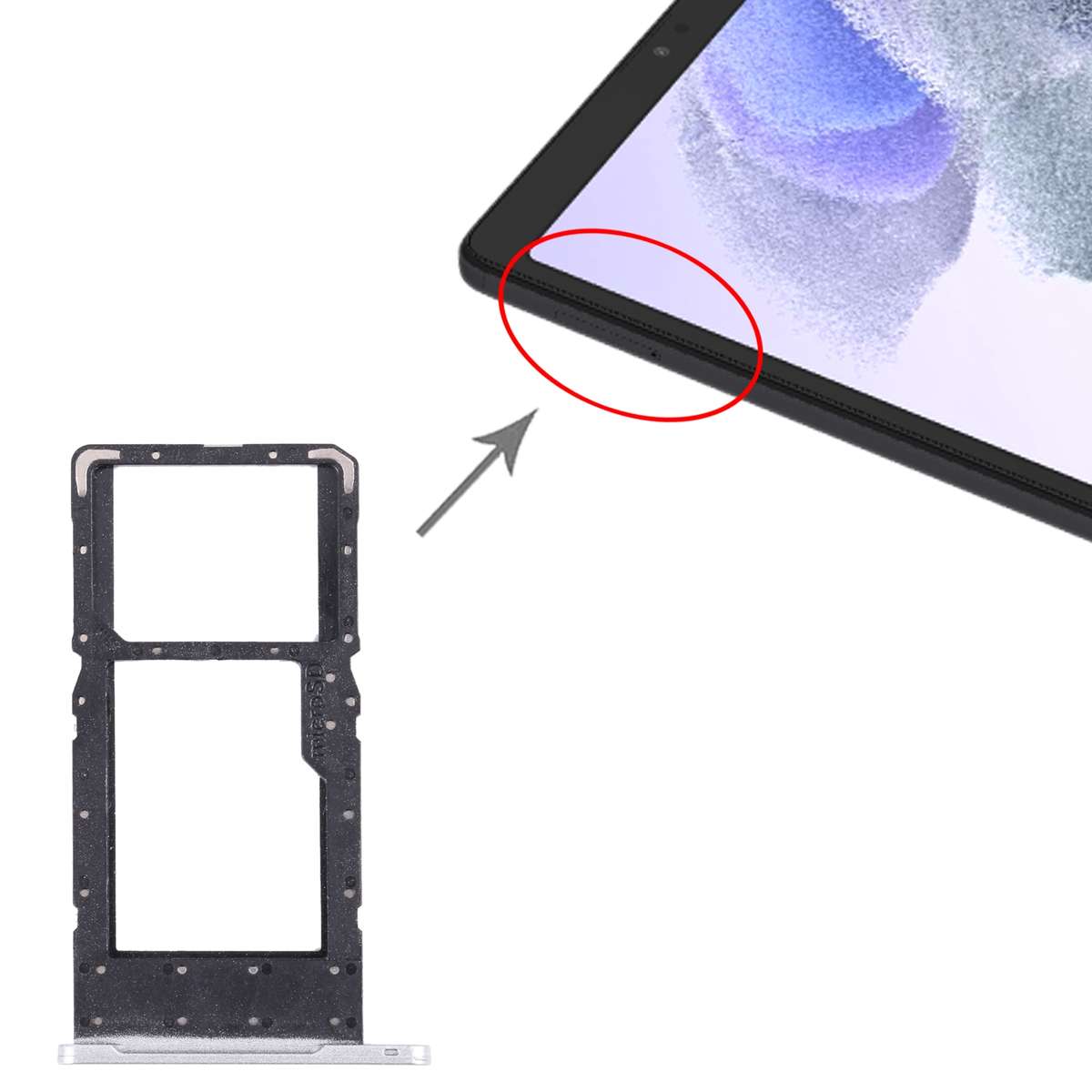SIM Card Tray + Micro SD Card Tray for Samsung Galaxy Tab A7 Lite SM-T225 (Black)