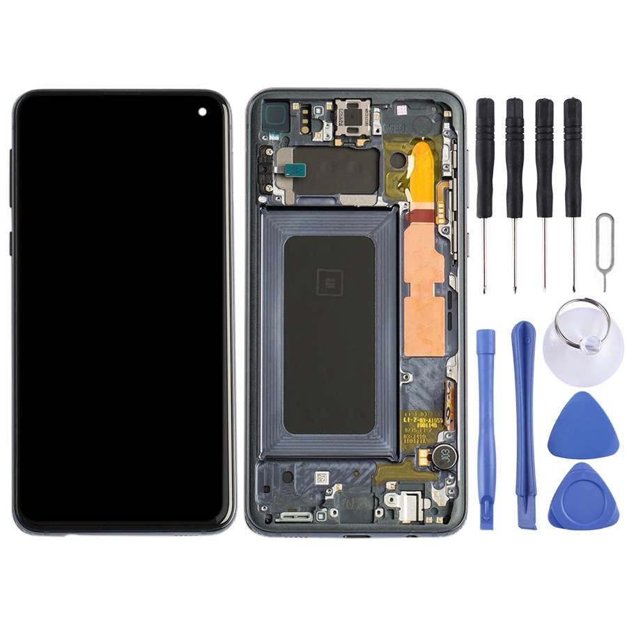 Original Super AMOLED LCD Screen Digitizer Full Assembly with Frame for Samsung Galaxy S10e (Silver)