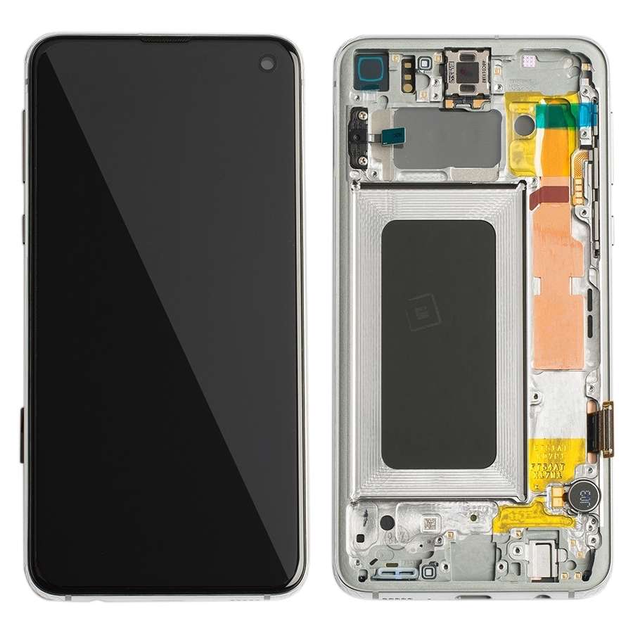 Original Super AMOLED LCD Screen Digitizer Full Assembly with Frame for Samsung Galaxy S10e (Silver)