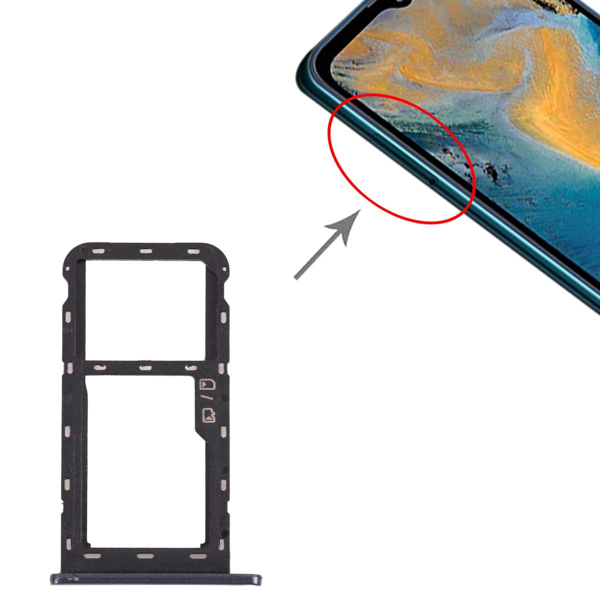 SIM Card Tray + Micro SD Card Tray for ZTE Blade A51 (Black)