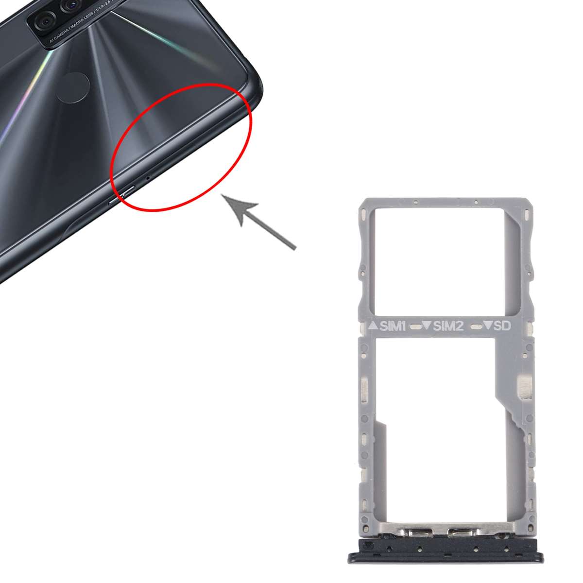 For TCL 20 SE Original SIM Card Tray + SIM / Micro SD Card Tray(Black)