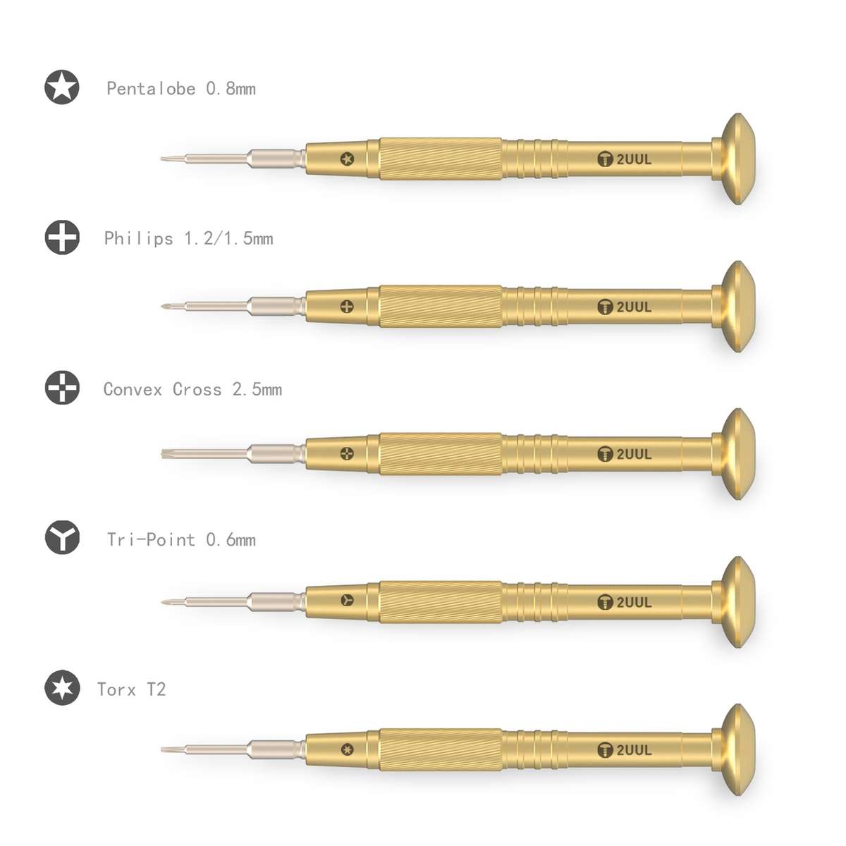 2UUL Brass Handle Heavy Weight Screwdriver Set