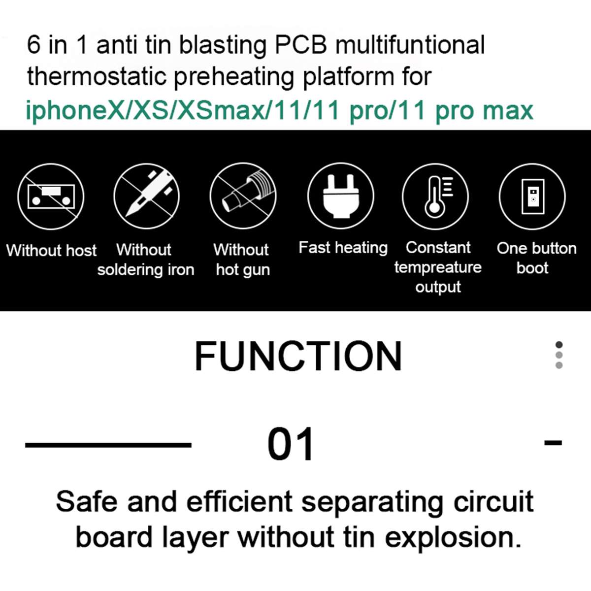 BAKU BA-676 110V-120V Multifuntional PCB IC Glue Remove Thermostatic Heating Platform for iPhone X /