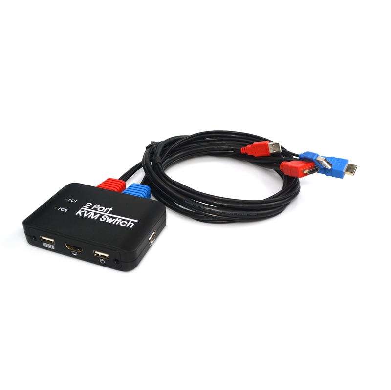 2 Ports USB HDMI KVM Switch Switcher with Cable for Monitor, Keyboard, Mouse, HDMI Switch, Support