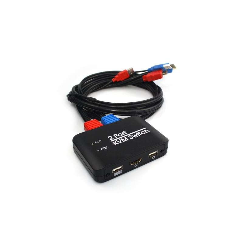 2 Ports USB HDMI KVM Switch Switcher with Cable for Monitor, Keyboard, Mouse, HDMI Switch, Support