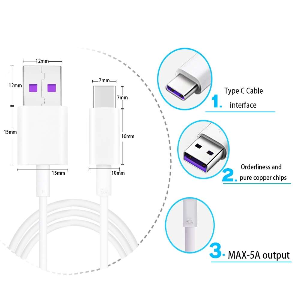5A USB to USB-C / Type-C Flash Charging Data Cable, Cable Length: 1.5m