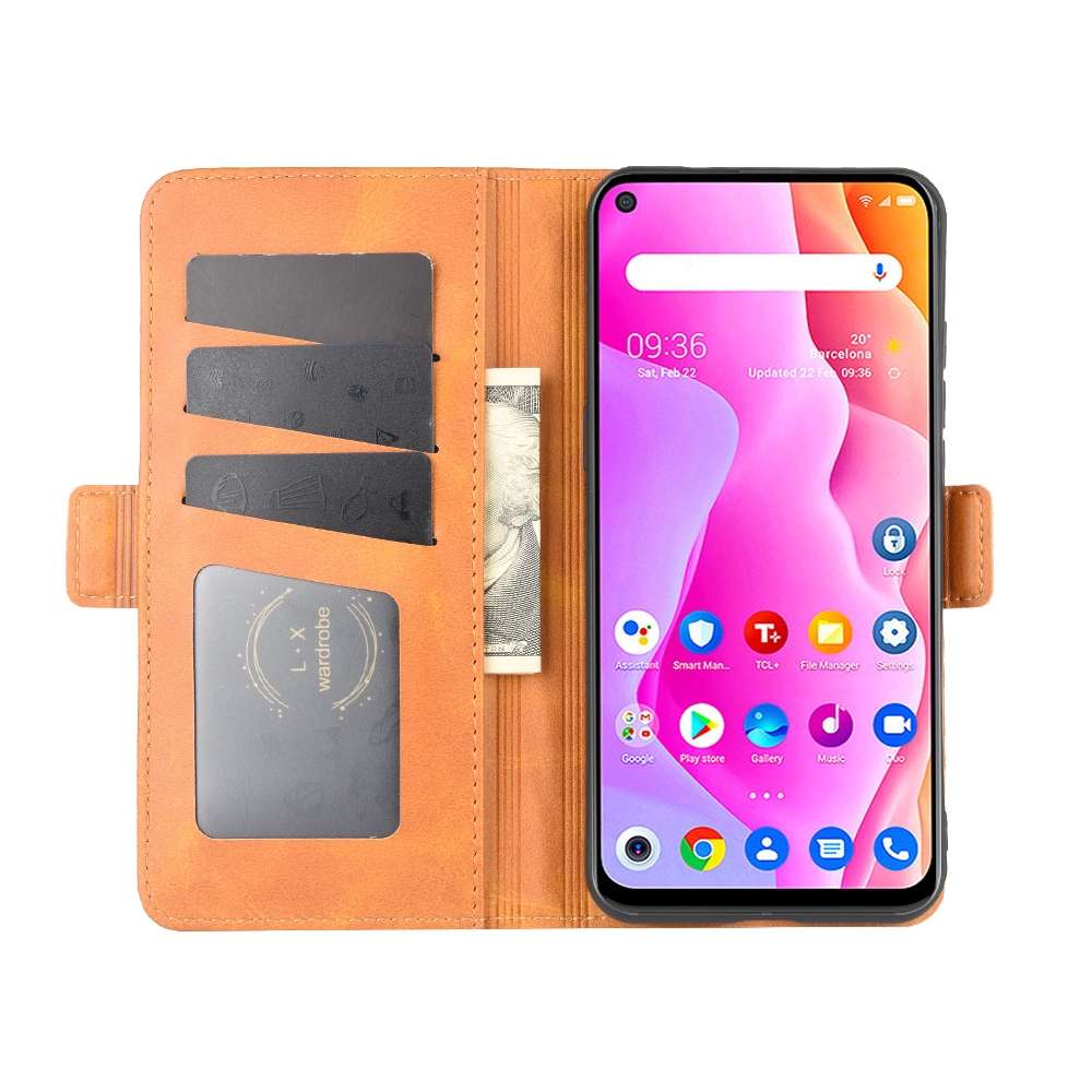 For TCL 10L Dual-side Magnetic Buckle Horizontal Flip Leather Case with Holder & Card ... (Yellow)