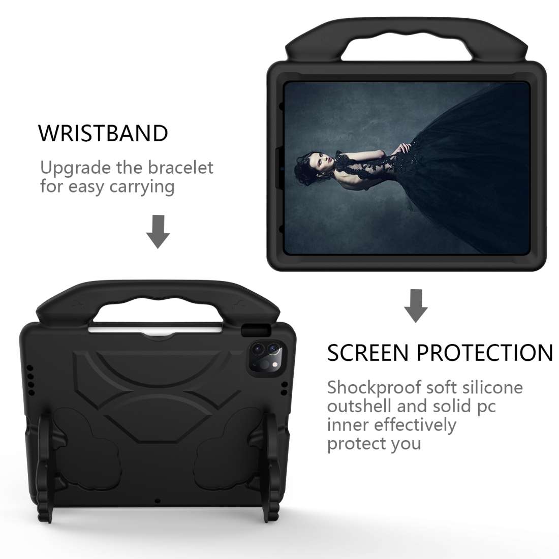 For iPad Pro 11 2020 EVA Shockproof Tablet Case with Thumb Bracket(Black)