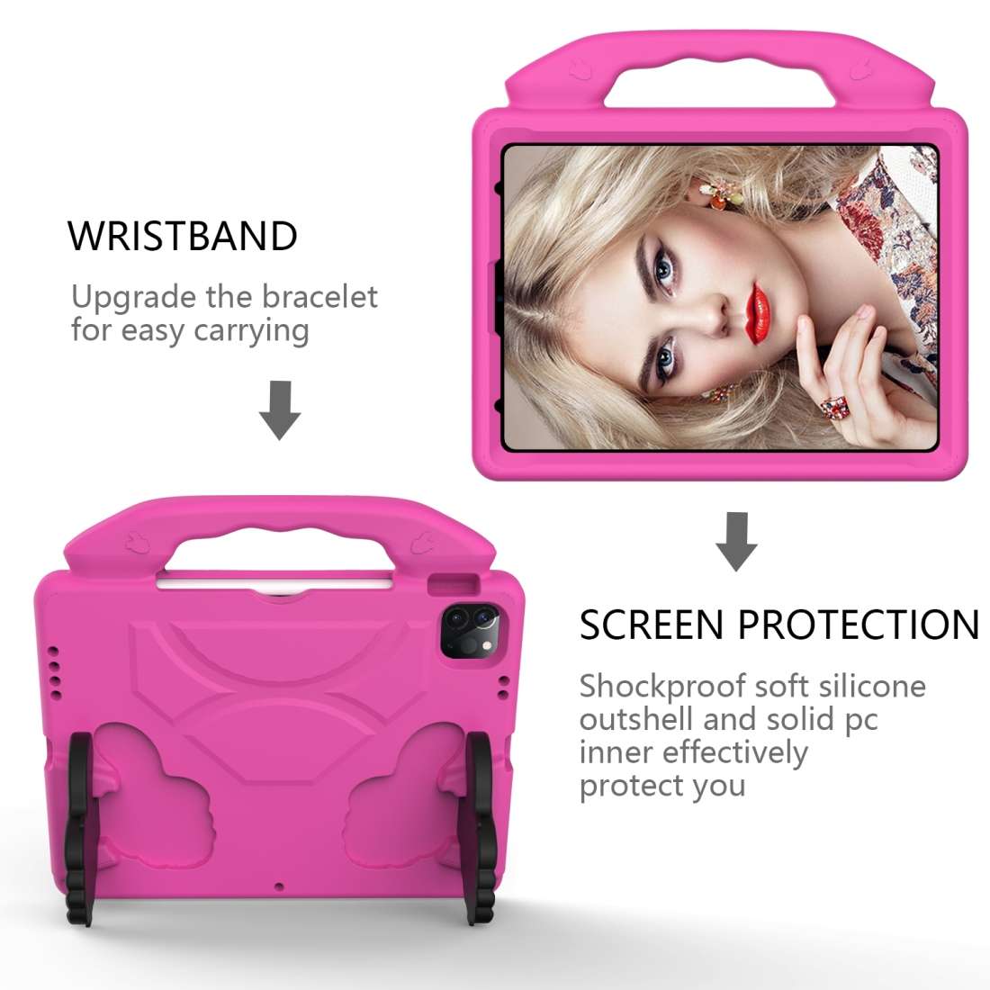 For iPad Pro 11 2020 EVA Shockproof Tablet Case with Thumb Bracket(Rose Red)
