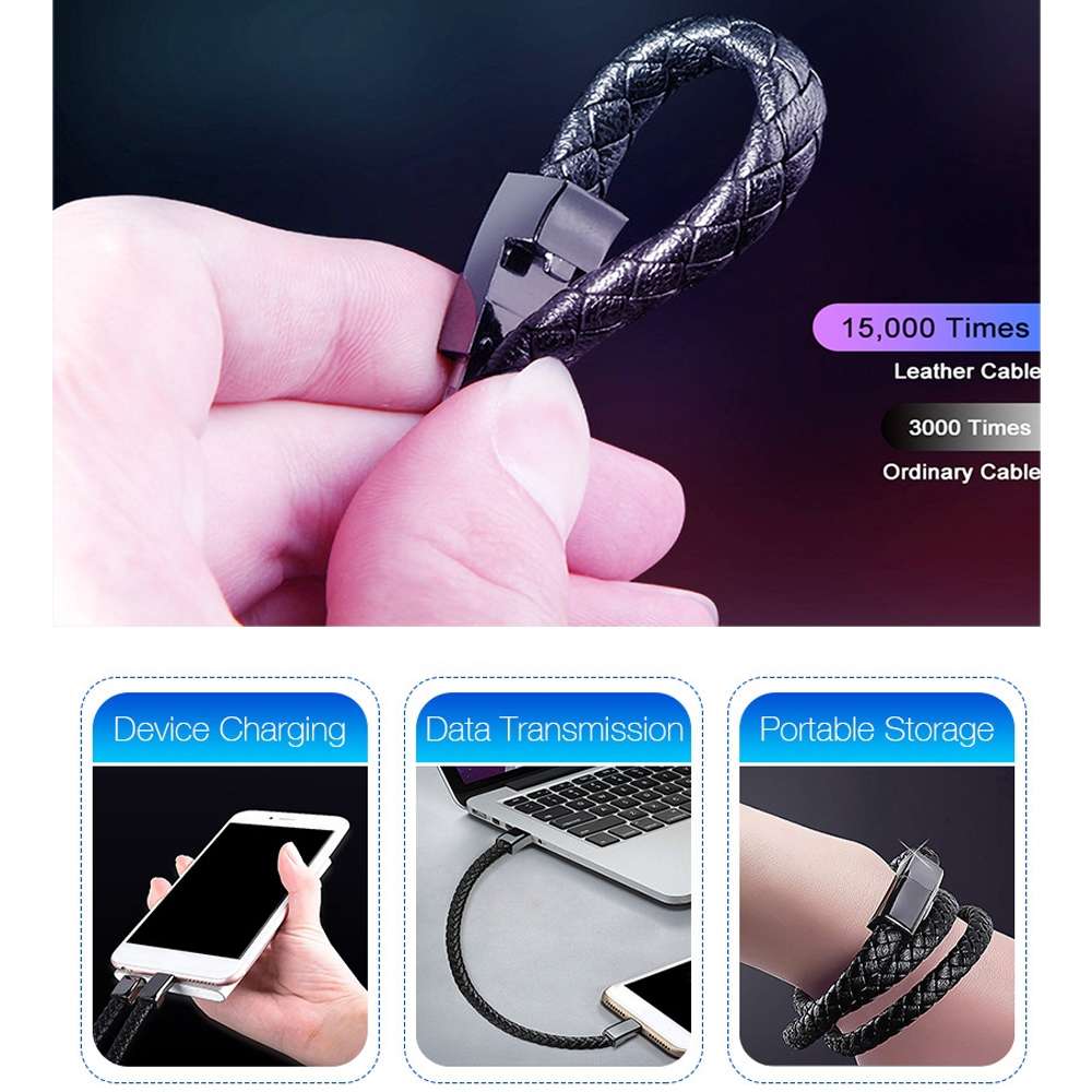 XJ-26 3A USB to Micro USB Creative Bracelet Data Cable, Cable Length: 22.5cm (Brown)