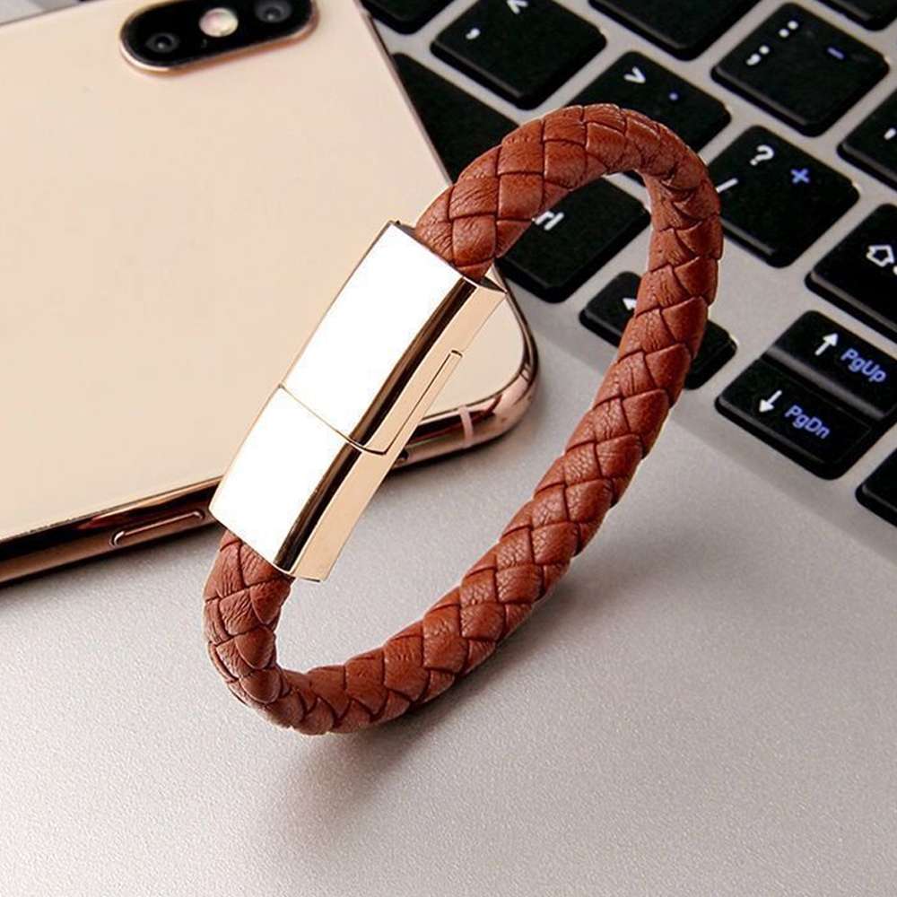 XJ-27 3A USB to USB-C / Type-C Creative Bracelet Data Cable, Cable Length: 22.5cm(Brown)