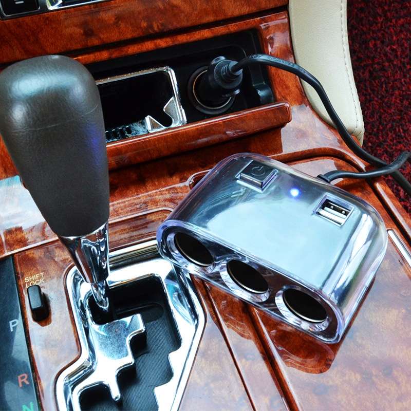Car Cigarette Lighter Splitter Adapter 3 Socket Cigarette Lighter Splitter Dual USB Car Charger On