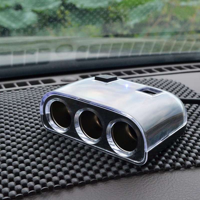 Car Cigarette Lighter Splitter Adapter 3 Socket Cigarette Lighter Splitter Dual USB Car Charger On