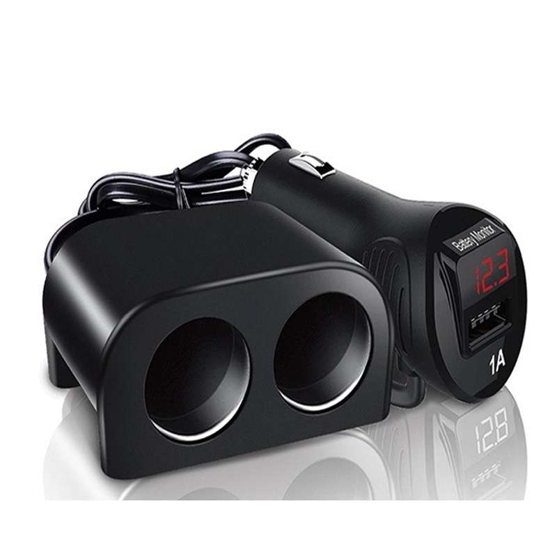 Cigarette Lighter Adapter 2 Socket Cigarette Lighter Splitter with LED Voltage Display USB Car Cha
