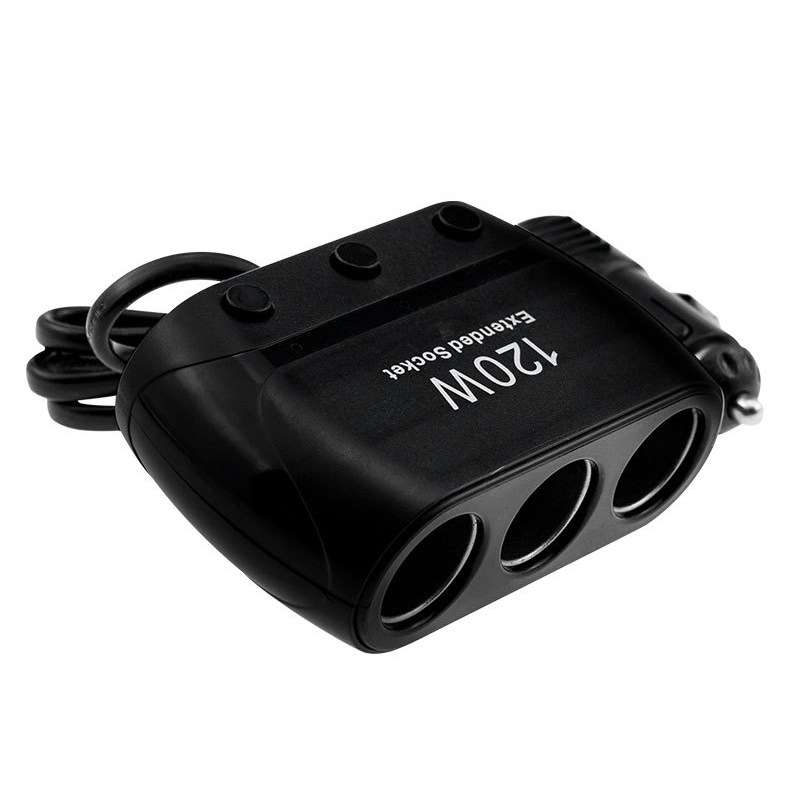 Cigarette Lighter Adapter Splitter 3 Sockets Cigarette Lighter Splitter 12V/24V Power ... (Black)