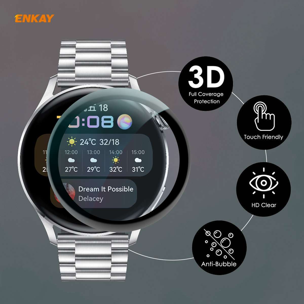 10 PCS For Huawei WATCH 3 46mm ENKAY Hat-Prince 3D Full Coverage Soft PC Edge + PMMA HD Screen Pro