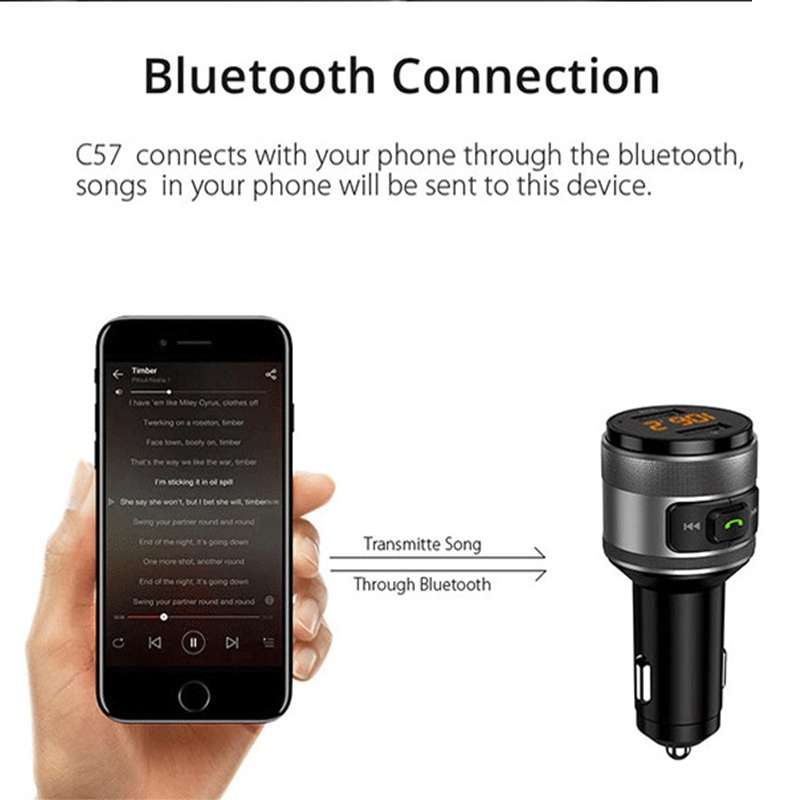 C57 QC3.0 Wireless FM Transmitter Fast Car Charger Bluetooth 5.0 Hands-free Car Modulator USB Flash