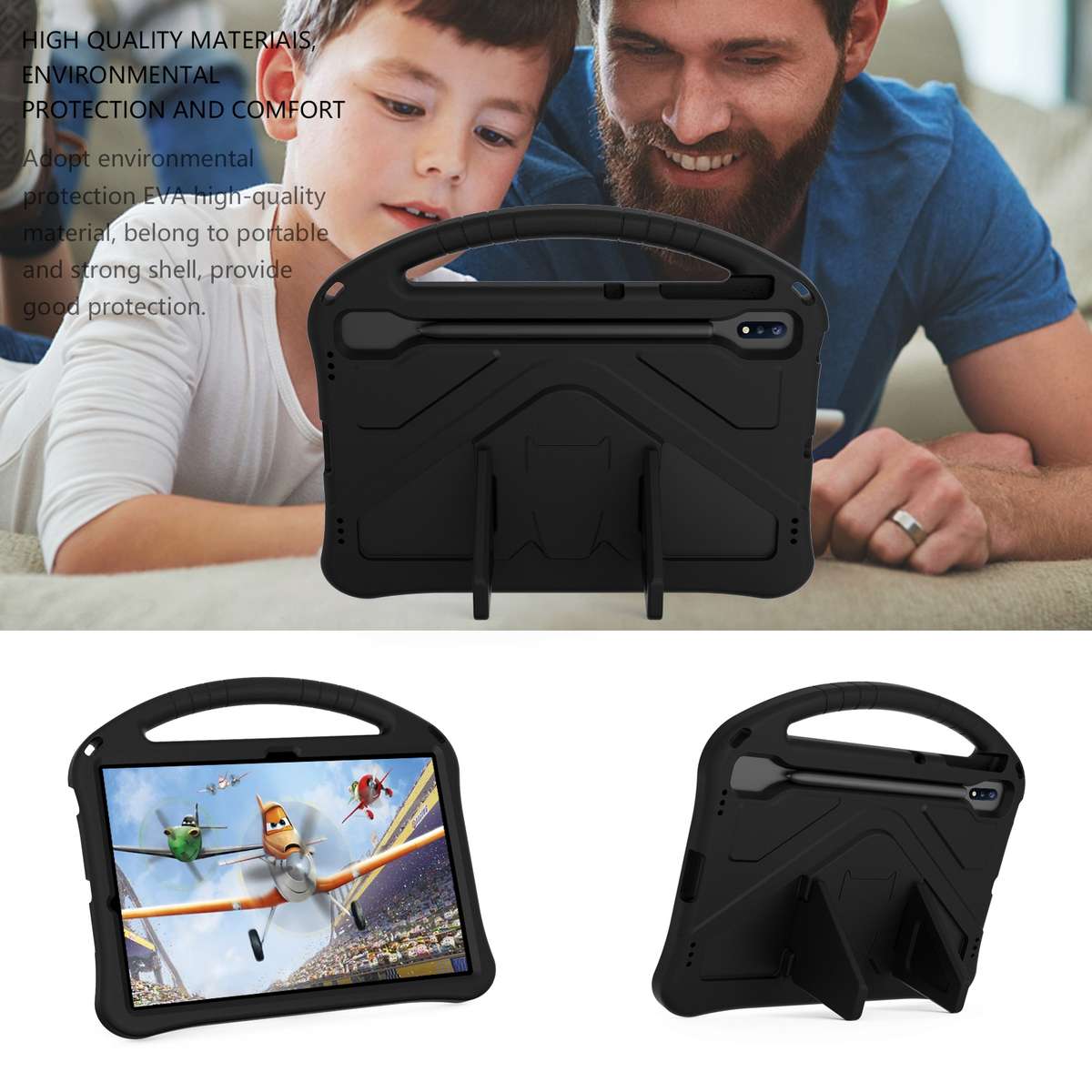 For Huawei MatePad Pro 12.6 2021 EVA Flat Anti Falling Protective Case Shell with Holder(Black)