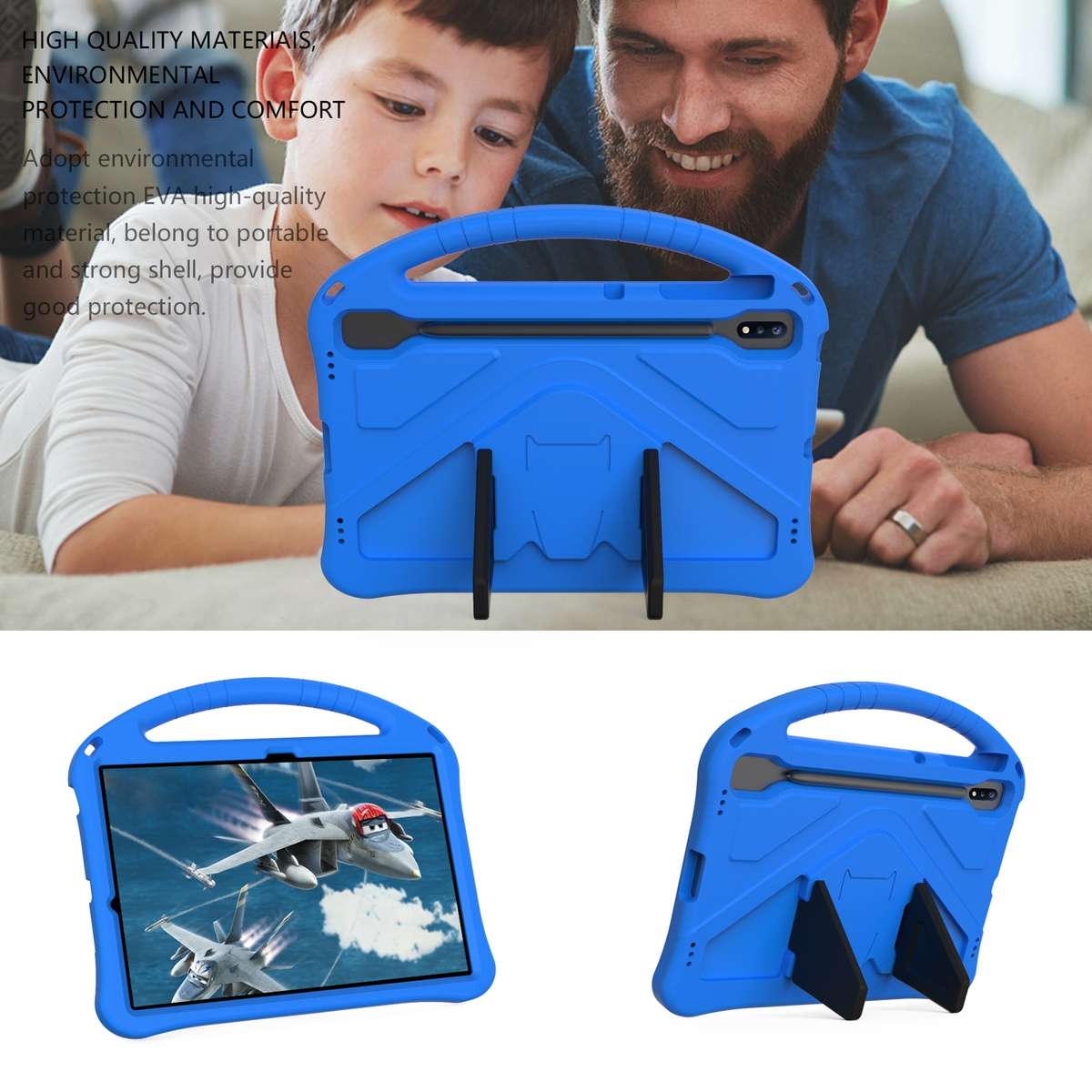 For Huawei MatePad Pro 12.6 2021 EVA Flat Anti Falling Protective Case Shell with Holder(Blue)