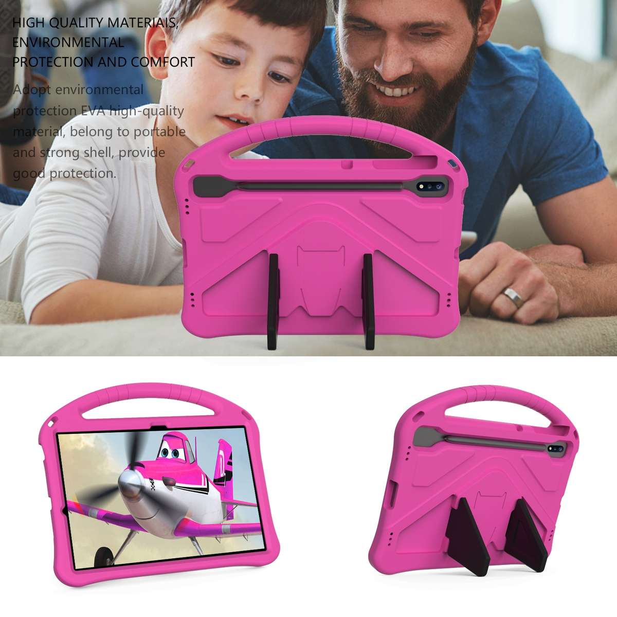 For Huawei MatePad Pro 12.6 2021 EVA Flat Anti Falling Protective Case Shell with Holder(RoseRed)