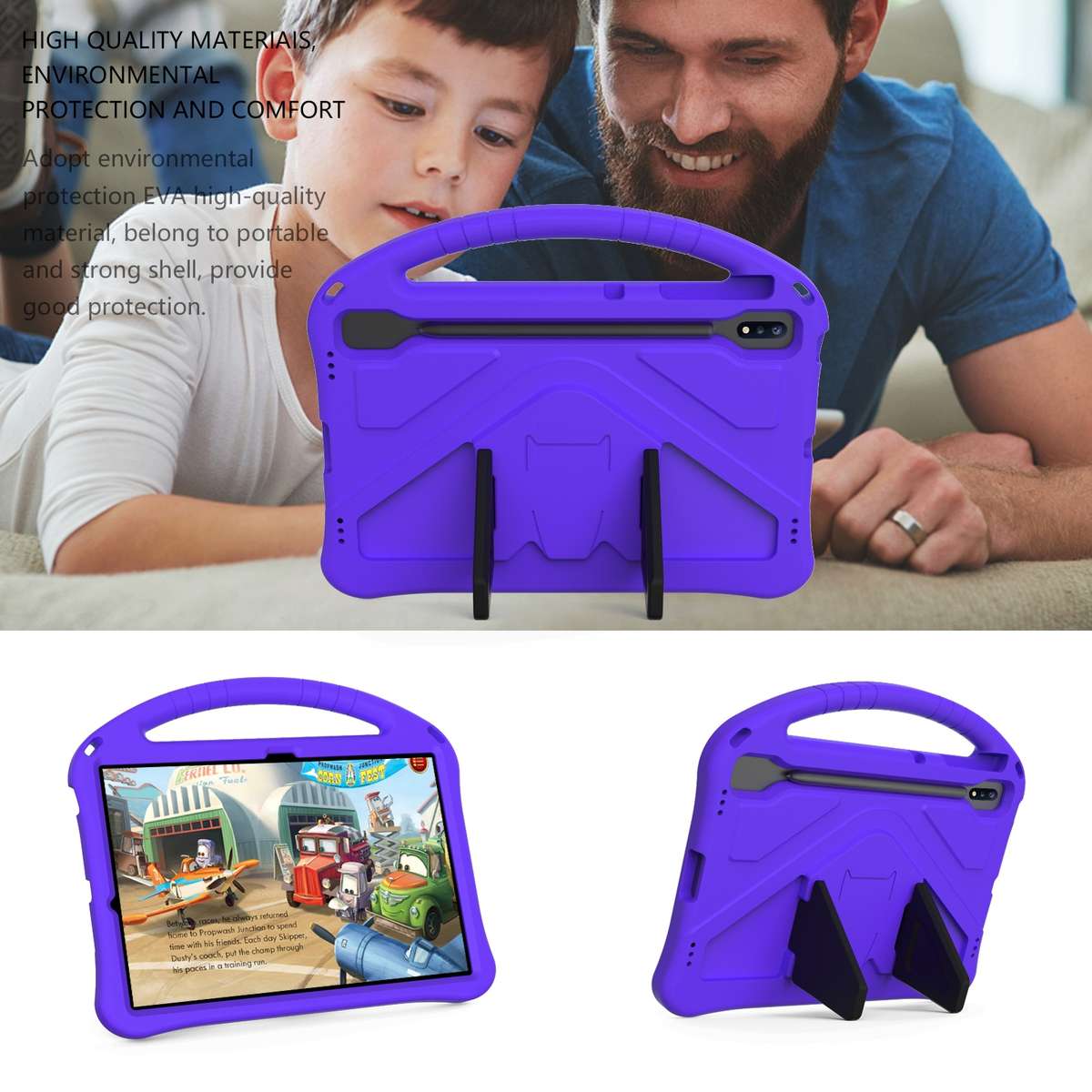For Huawei MatePad Pro 12.6 2021 EVA Flat Anti Falling Protective Case Shell with Holder(Purple)