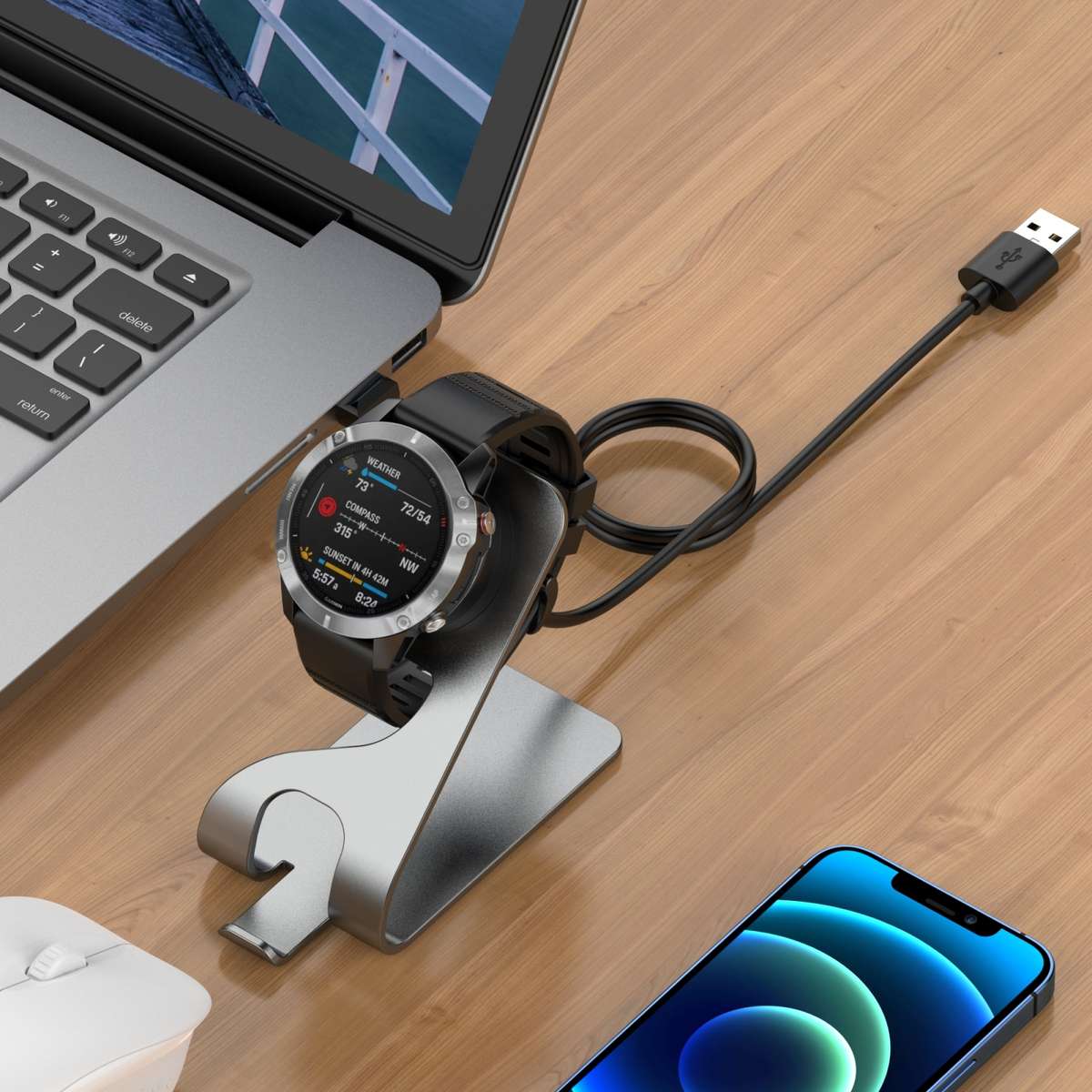 For Garmin Fenix 7 Smart Watch Metal Charger Stand(Gray)