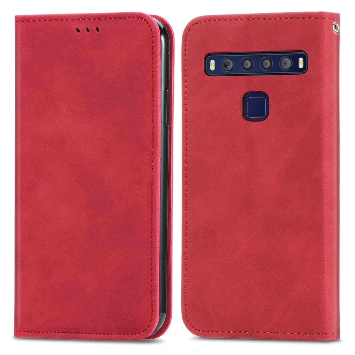 For TCL 10L Retro Skin Feel Magnetic Horizontal Flip Leather Phone Case(Red)