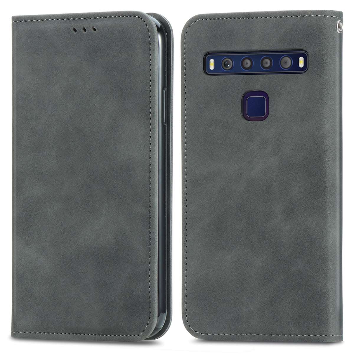 For TCL 10L Retro Skin Feel Magnetic Horizontal Flip Leather Phone Case(Gray)