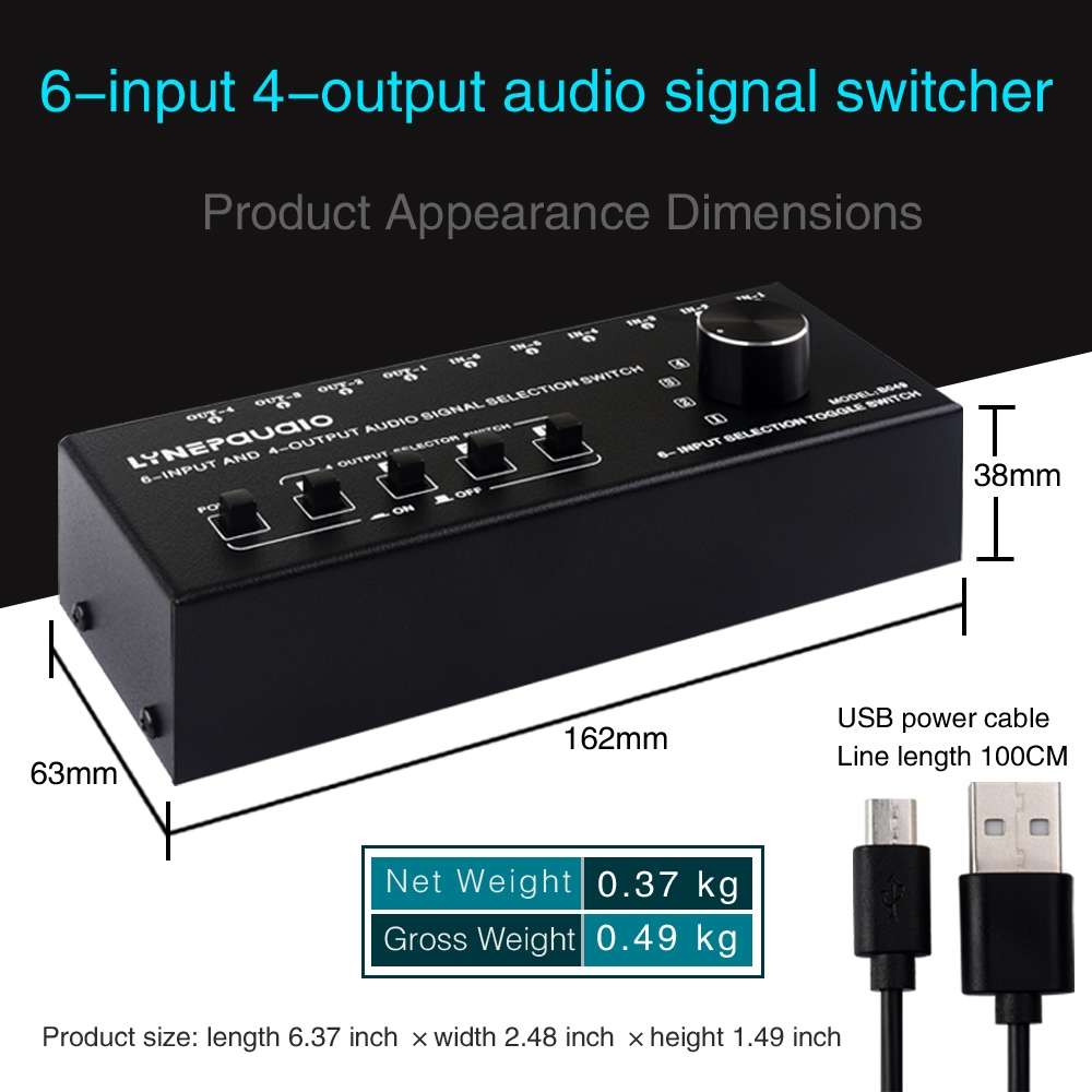 6 In 4 Out RCA Audio Switcher Signal Selector Distribute Device Switch Control