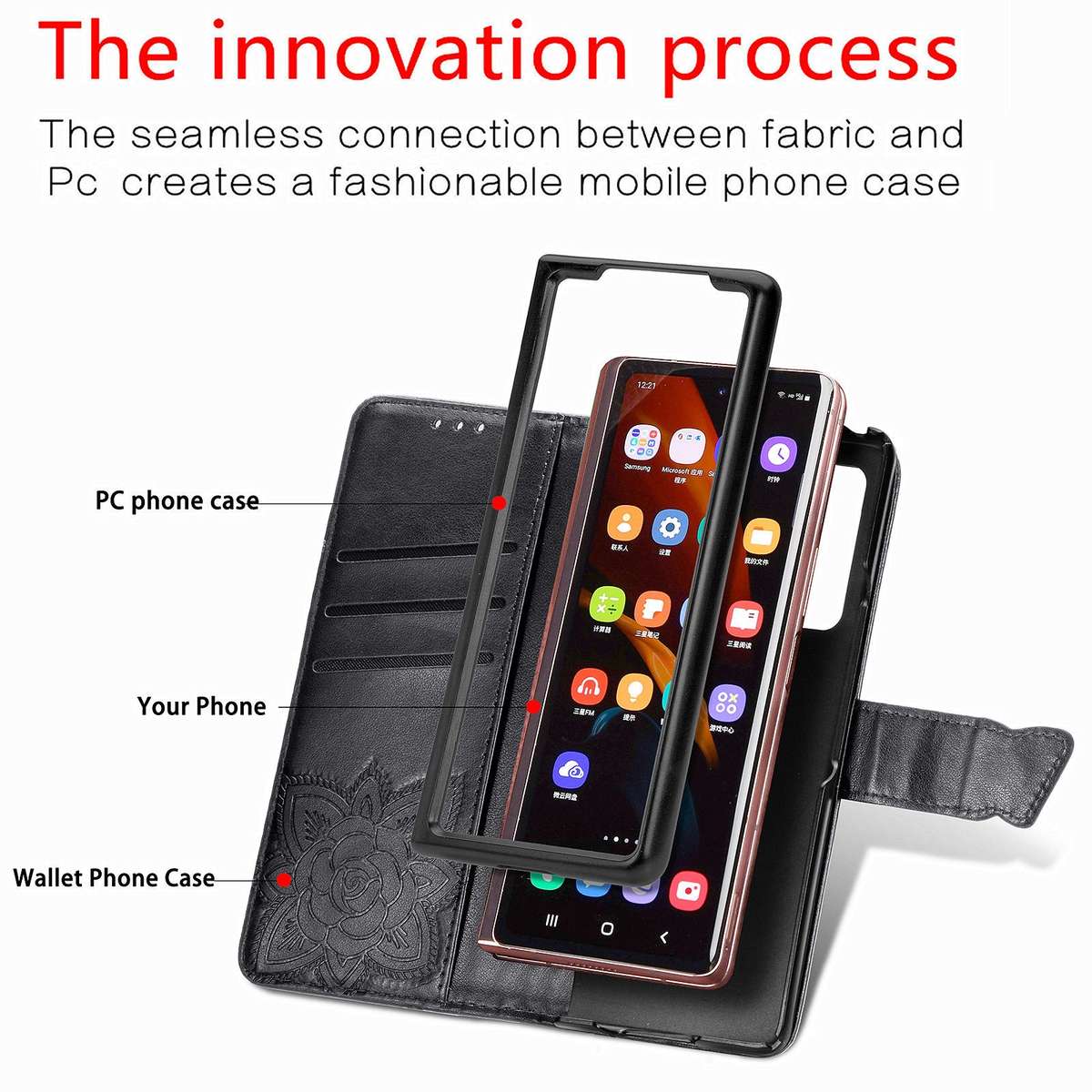 For Samsung Galaxy Z Fold4 Butterfly Love Flower Embossed Horizontal Flip Leather Phon ... (Black)