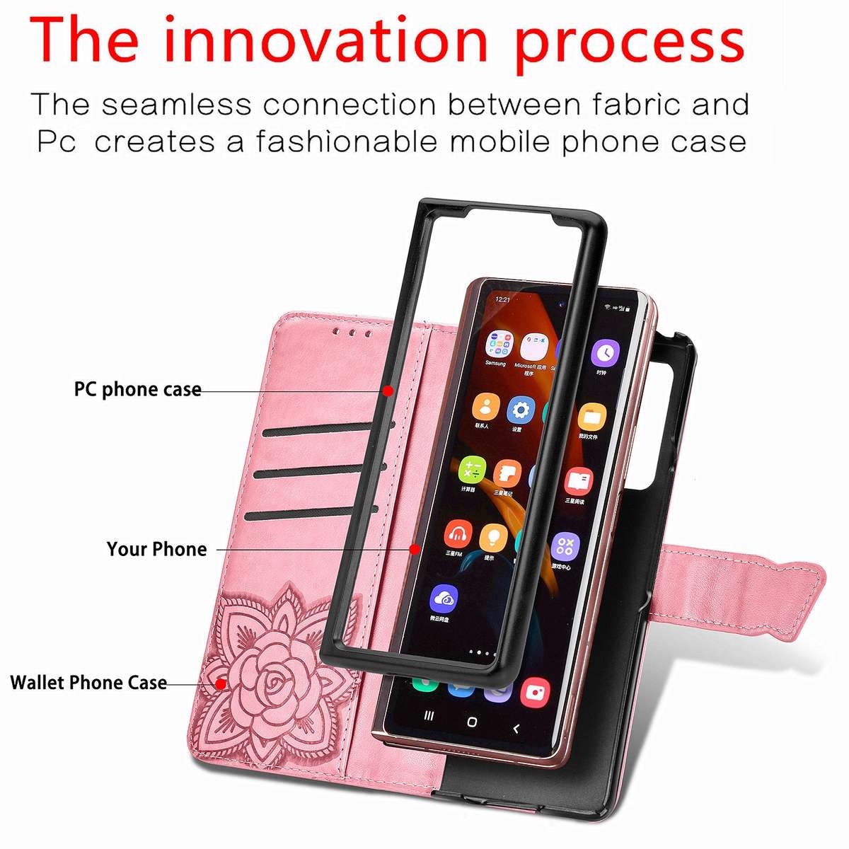 For Samsung Galaxy Z Fold4 Butterfly Love Flower Embossed Horizontal Flip Leather Phone Case(Pink)
