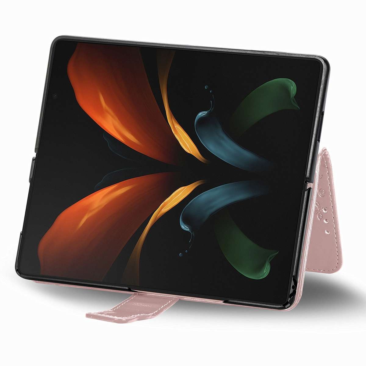 For Samsung Galaxy Z Fold4 Butterfly Love Flower Embossed Horizontal Flip Leather ... (Rose Gold)
