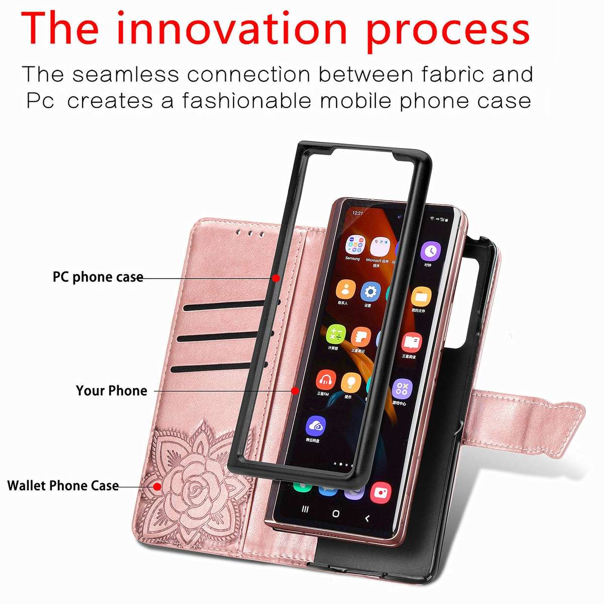 For Samsung Galaxy Z Fold4 Butterfly Love Flower Embossed Horizontal Flip Leather ... (Rose Gold)