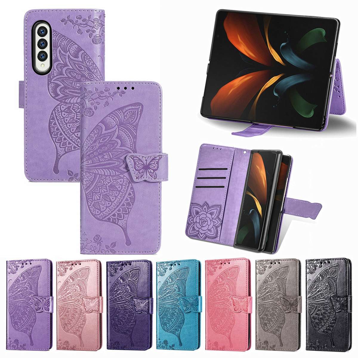 For Samsung Galaxy Z Fold4 Butterfly Love Flower Embossed Horizontal Flip Leather Phone Case(Pink)