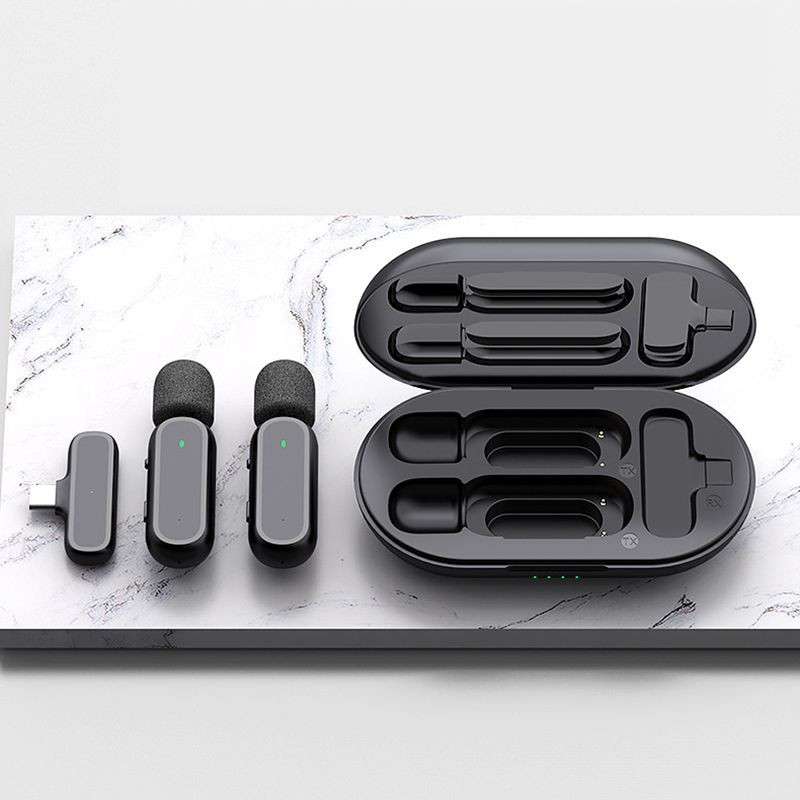 Wireless Lavalier Noise Reduction Microphone USB-C Clip On Microphone with Charging Case