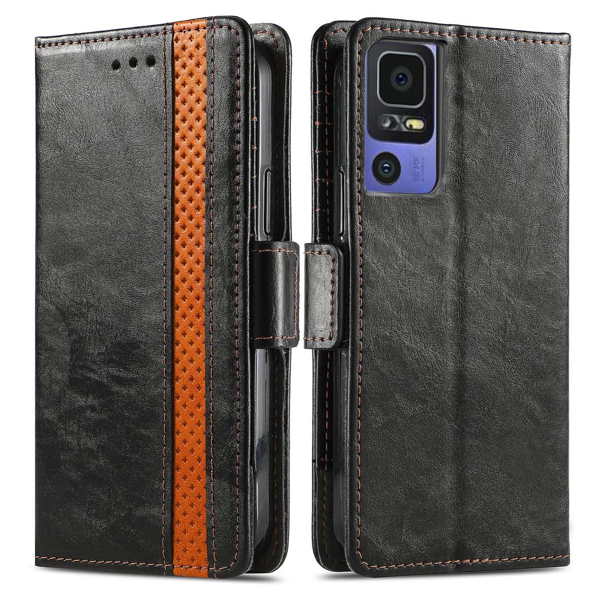 For TCL 40 SE CaseNeo Splicing Dual Magnetic Buckle Leather Phone Case(Black)