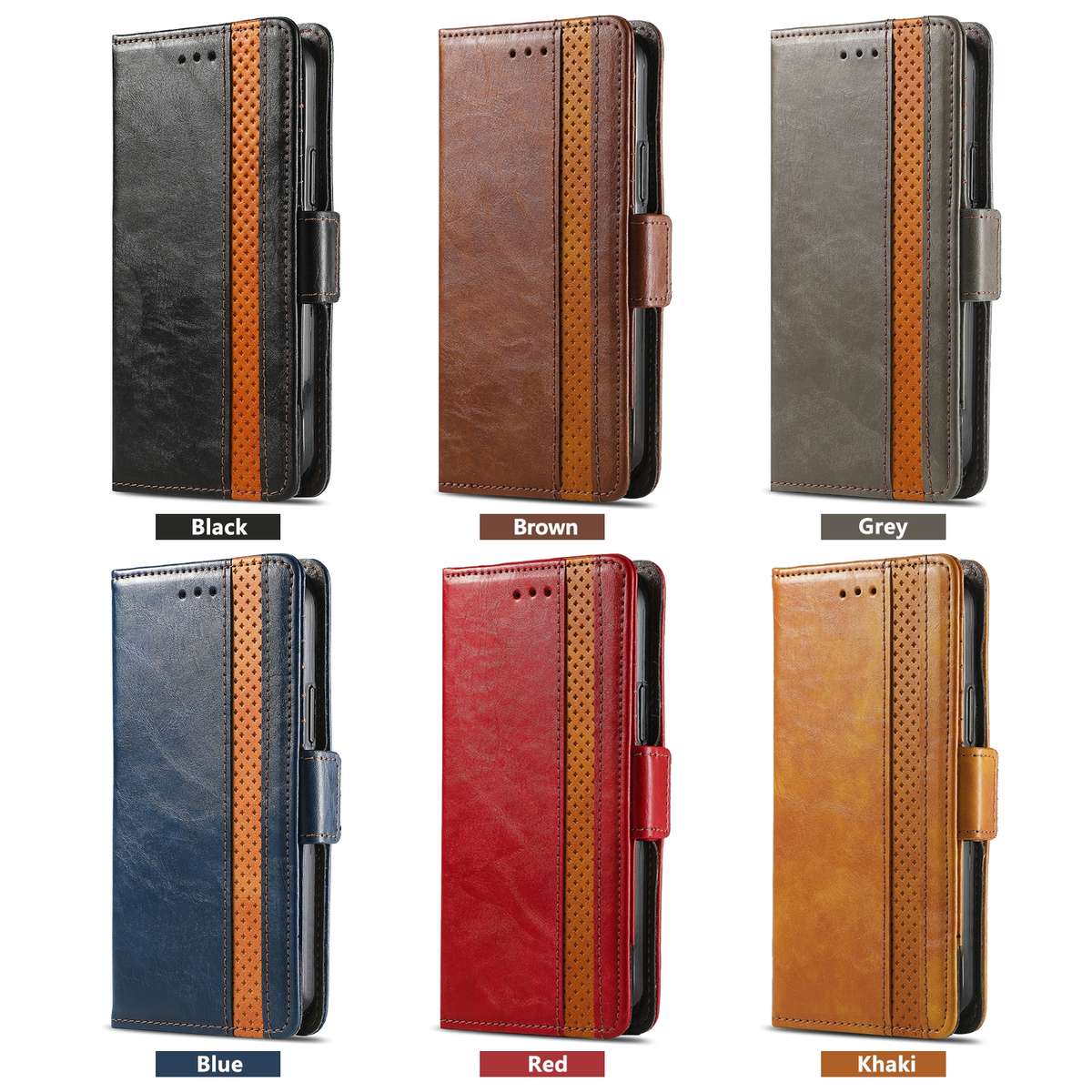 For TCL 40 SE CaseNeo Splicing Dual Magnetic Buckle Leather Phone Case(Khaki)