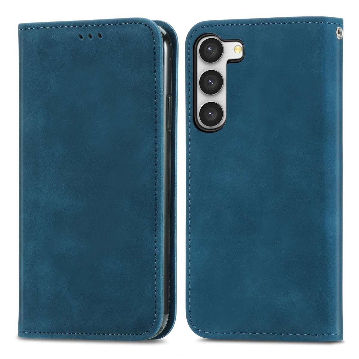 For Samsung Galaxy S23 5G Retro Skin Feel Magnetic Leather Phone Case(Blue)