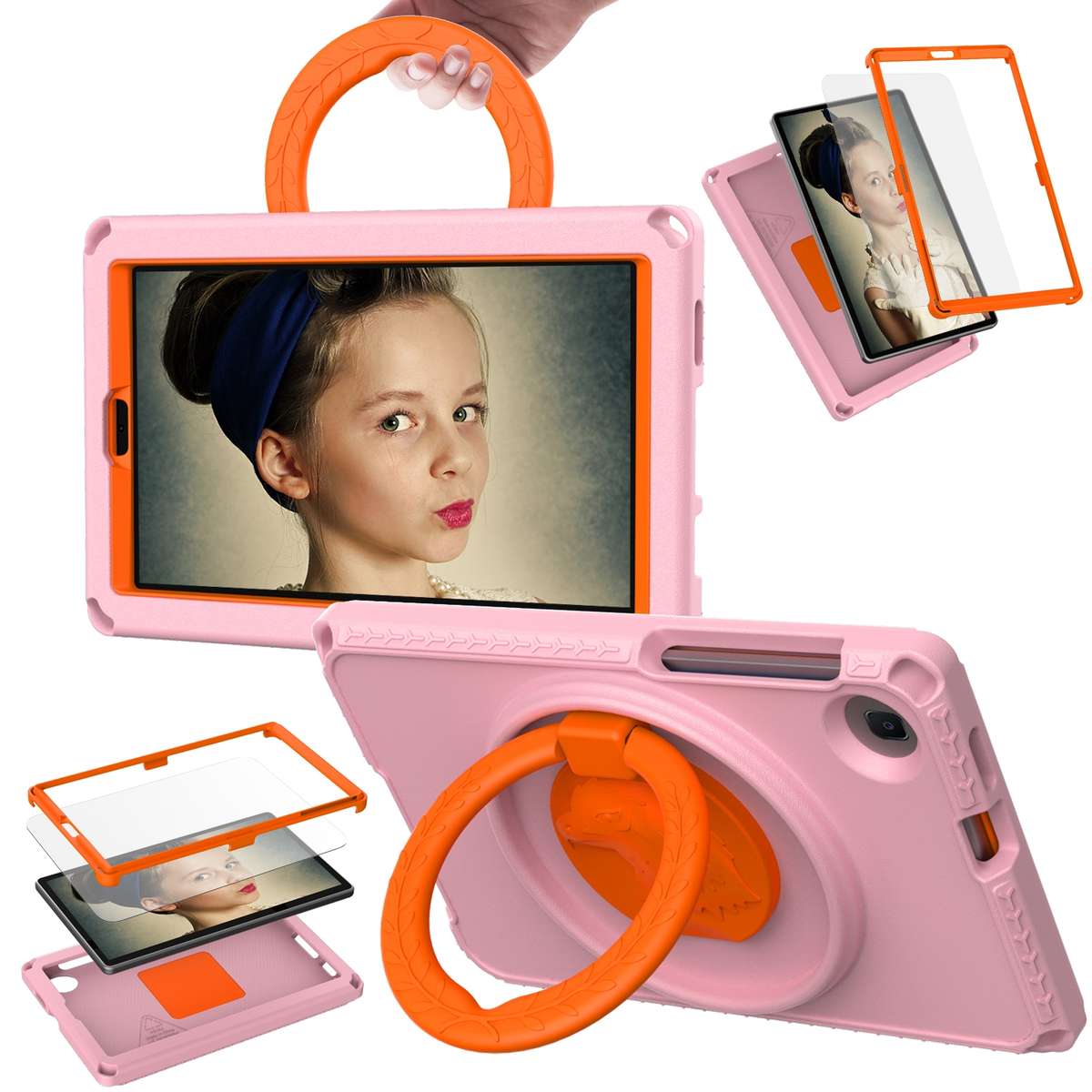 For Samsung Galaxy Tab A7 Lite T220/T225 2020 EVA Hybrid PC Shockproof Tablet Case with ... (Pink)