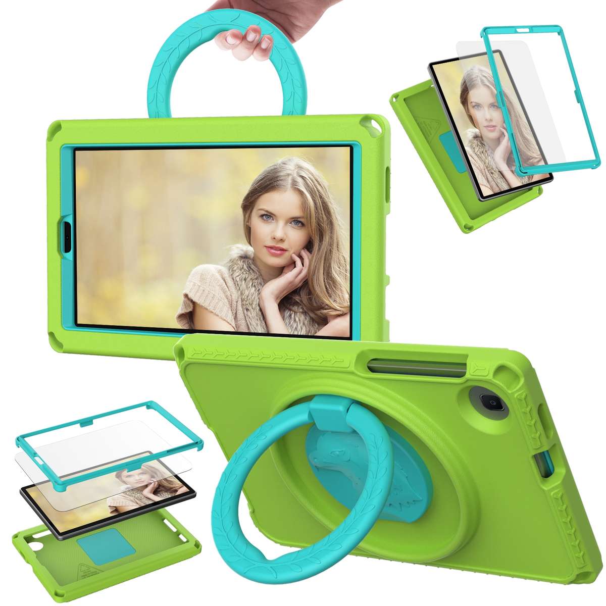 For Samsung Galaxy Tab A7 Lite T220/T225 2020 EVA Hybrid PC Shockproof Tablet Ca ... (Grass Green)