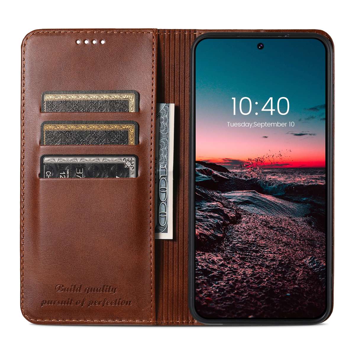 For Samsung Galaxy S23 5G Suteni Calf Texture Horizontal Flip Leather Phone Case(Brown)