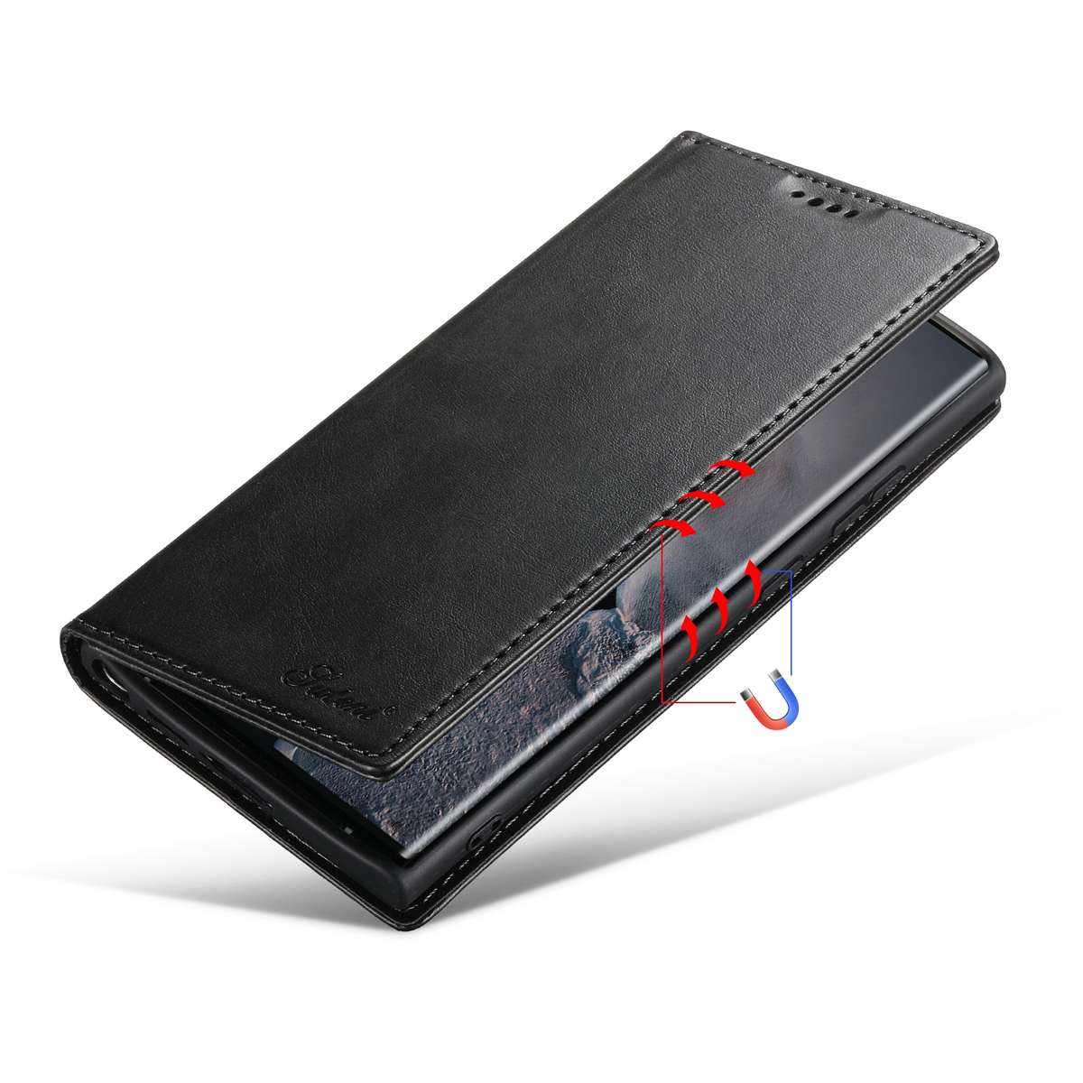 For Samsung Galaxy S23 Ultra 5G Suteni Calf Texture Horizontal Flip Leather Phone Case(Black)