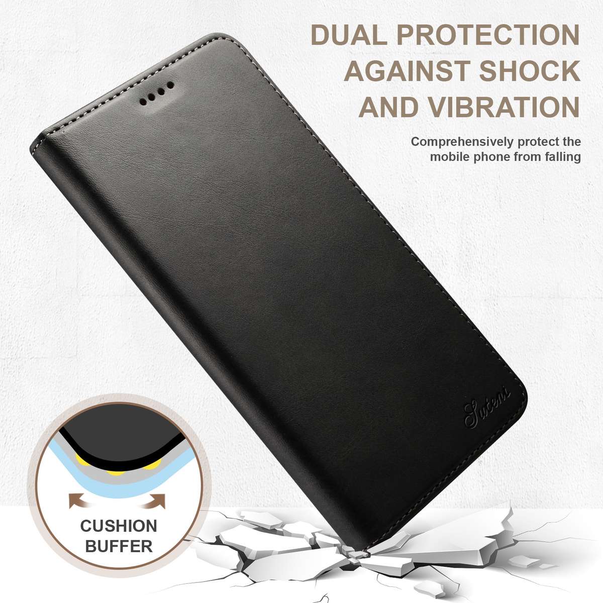 For Samsung Galaxy S23 Ultra 5G Suteni Calf Texture Horizontal Flip Leather Phone Case(Black)