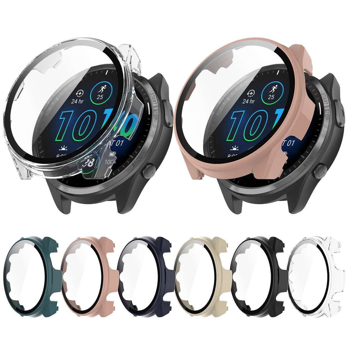For Garmin Forerunner 965 PC + Toughened Film Integrated Watch Protective Case(Pink)