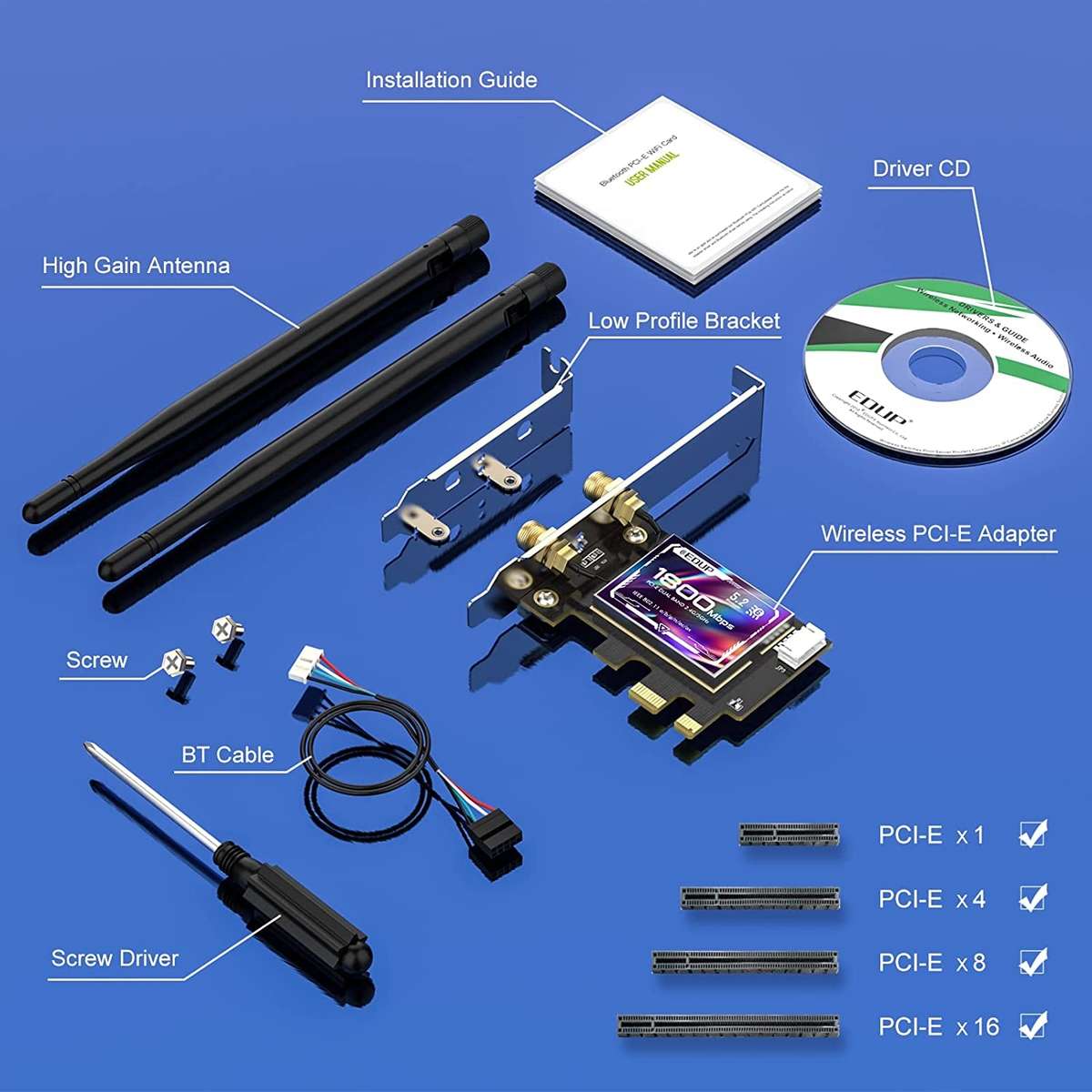 EDUP EP-9658 PCI-E WiFi 6 Card AX1800M Bluetooth 5.2 Adapter for Desktop PC, 2.4GHz/5.8GHz Dual Ba