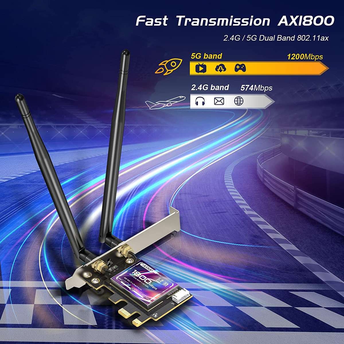 EDUP EP-9658 PCI-E WiFi 6 Card AX1800M Bluetooth 5.2 Adapter for Desktop PC, 2.4GHz/5.8GHz Dual Ba