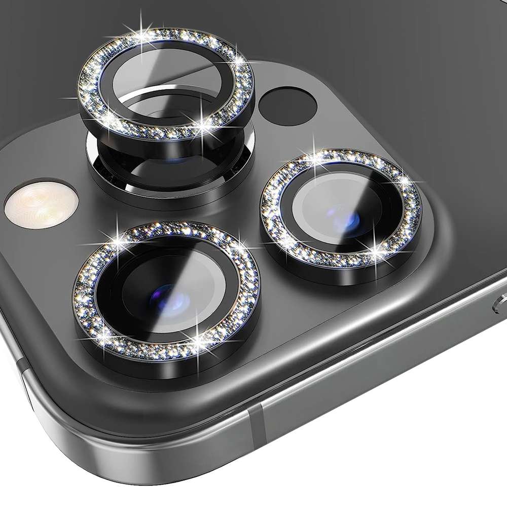 For iPhone 13 Pro / 13 Pro Max NORTHJO Camera Lens Protector Tempered Glass Bling Glit ... (Black)